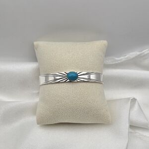 Sterling Silver Sunburst Cut Turquiose Native Cuff Bracelet